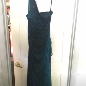 Long floor length one shoulder green and black